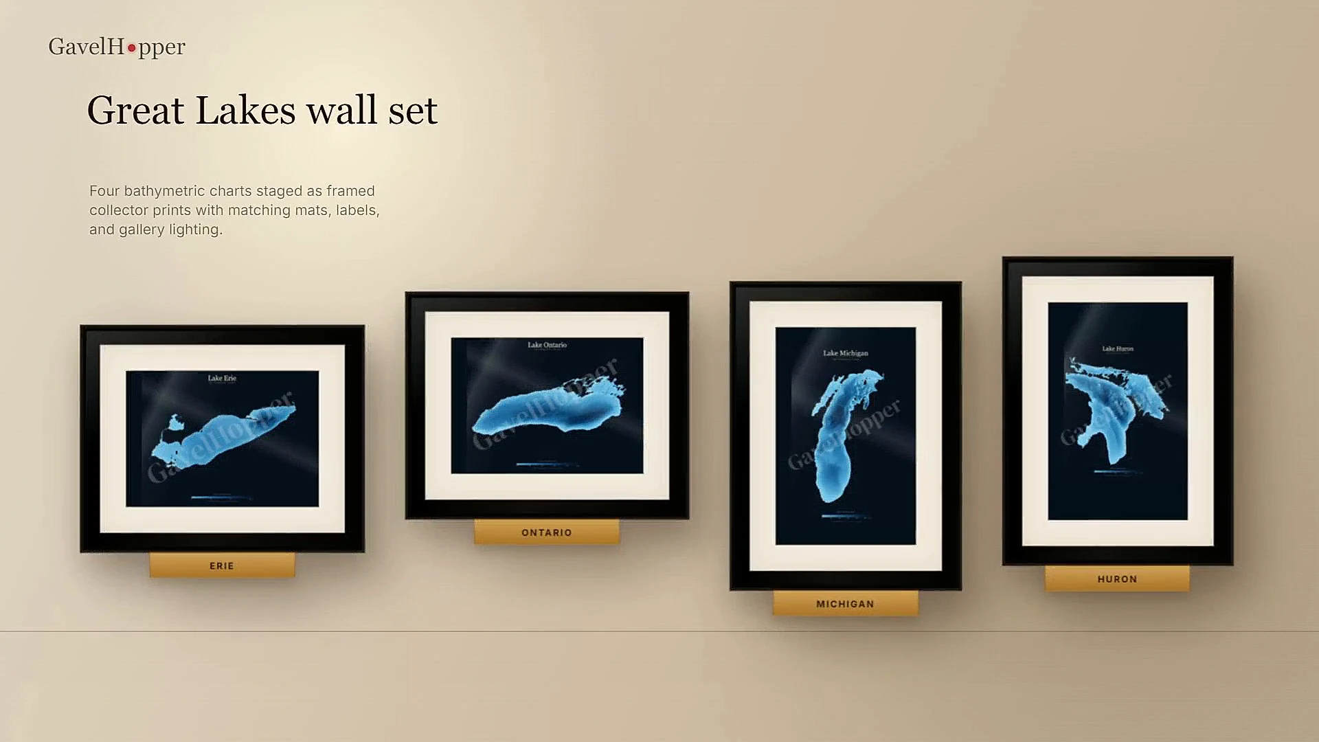 Great Lakes printable wall art four pack framed gallery wall mockup